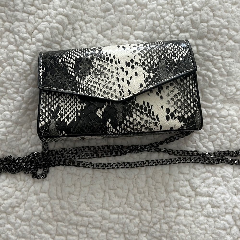 Snake skin magnetic small purse with chain